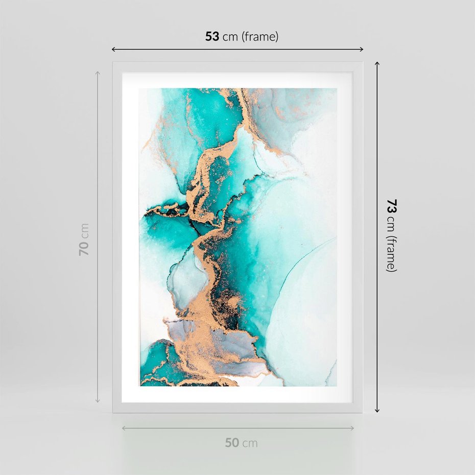 Plakat w ramie 50x70 - Elegancja i Subtelność - marmur, złoto - rama biała