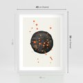 Plakat w ramie 40x50 - Impulsy Kreatywności - abstrakcyjna czarna plama, rozsiane pomarańczowe kropki - rama biała