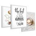 Zestaw obrazy w ramie 30x40 galeria - Kawa, podróż, kapelusz, boho - rama biała