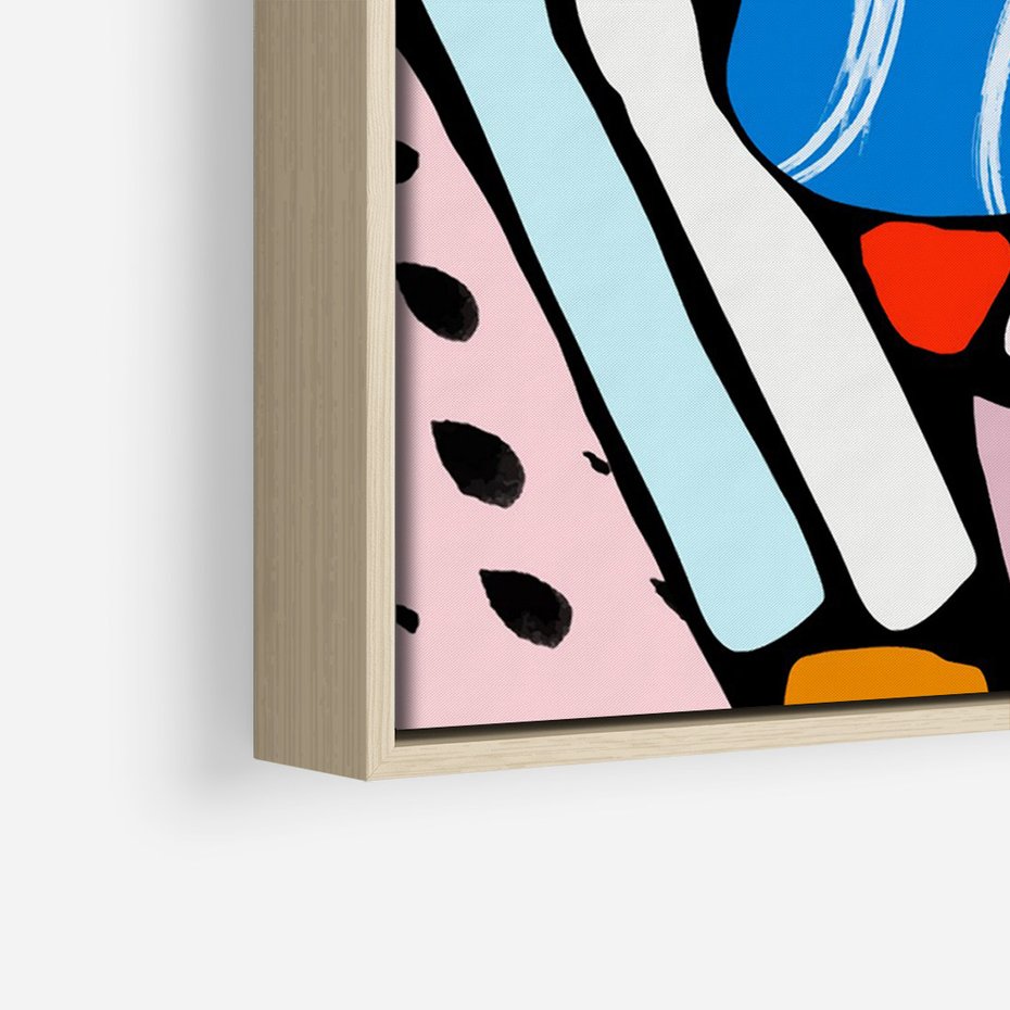 Obraz w ramie 80x120 - Kolory Na Czerni - abstrakcyjne formy, komiksowy styl - rama drewno