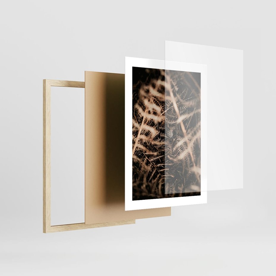 Plakat w ramie 30x40 - Liście i Paprocie - suche liście, paprocie - rama drewno