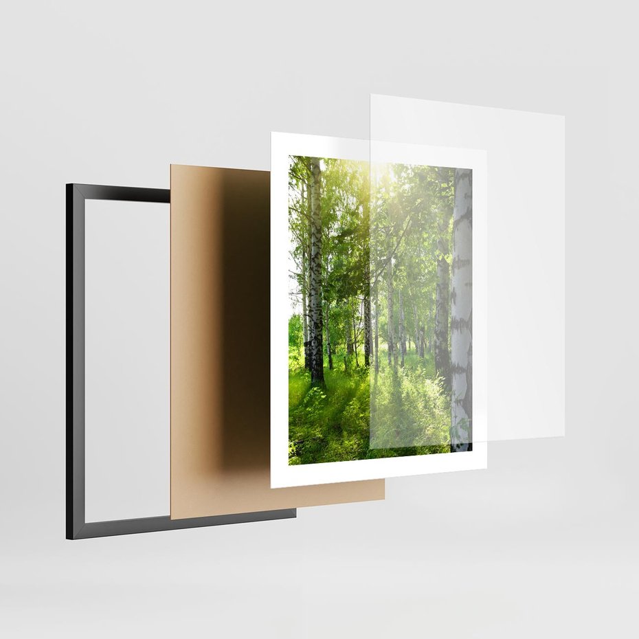 Plakat w ramie 40x50 - Lasowa Księżycowa Noc - las, drzewa - rama czarna