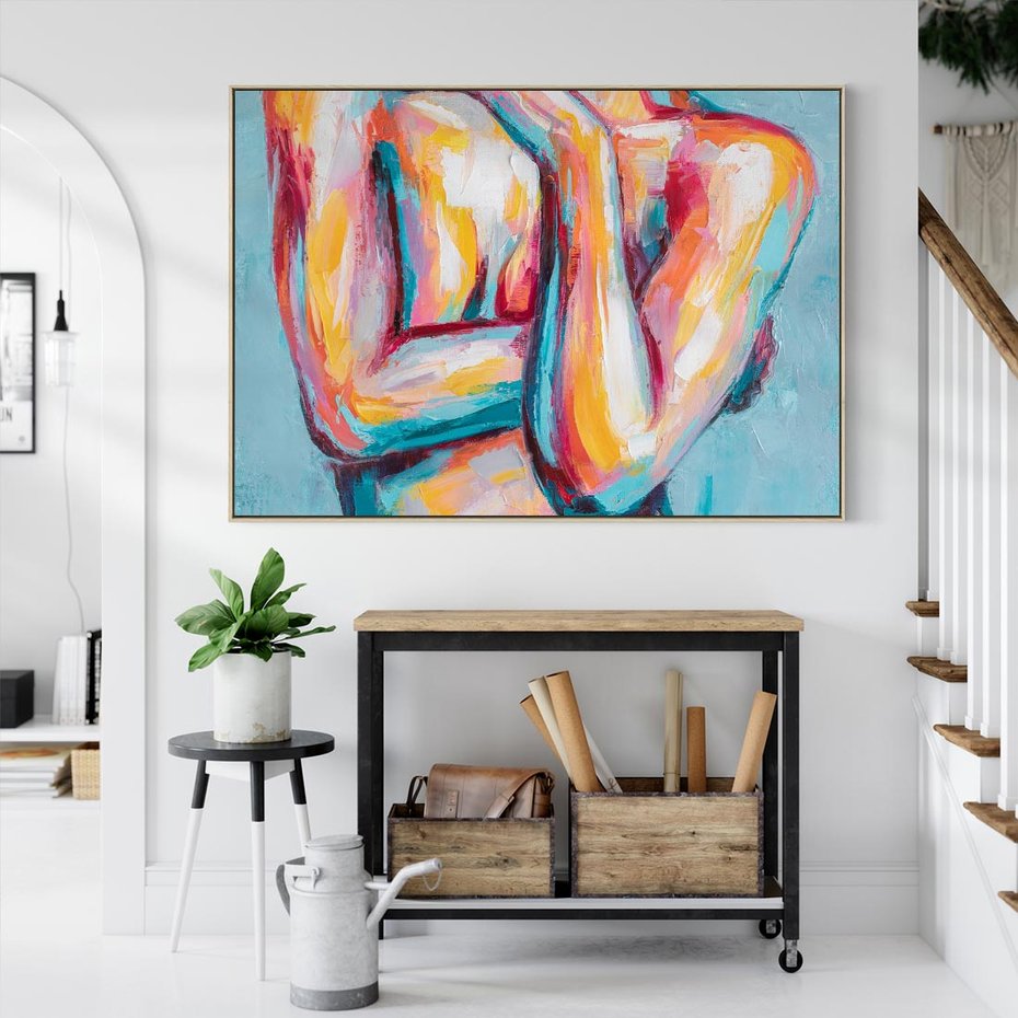 Obraz w ramie 70x50 - Nagie Natchnienie - obraz olejny, naga kobieta - rama drewno