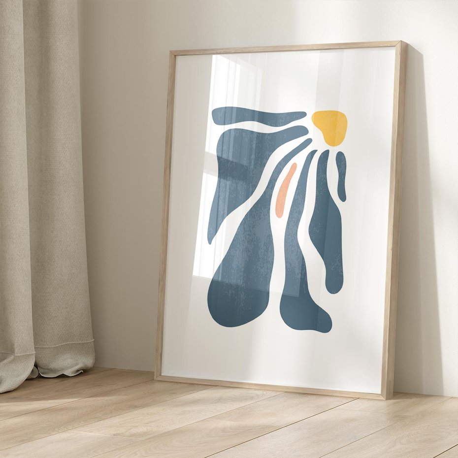 Plakat w ramie 40x50 - Melodia Kolorowych Płatków - nowoczesna kwiatowa grafika, styl retro - rama drewno