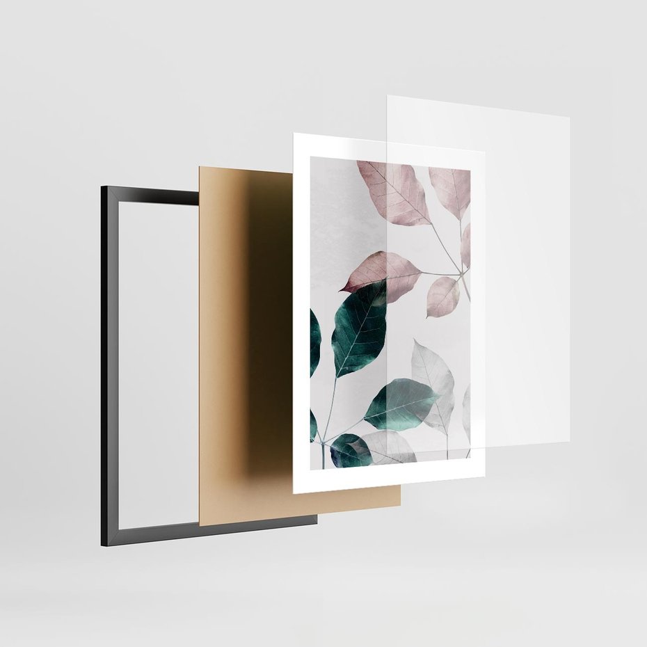 Plakat w ramie 30x40 - Pastelowe Liście w Minimalizmie - pastelowe liście, minimalistyczny obraz - rama czarna