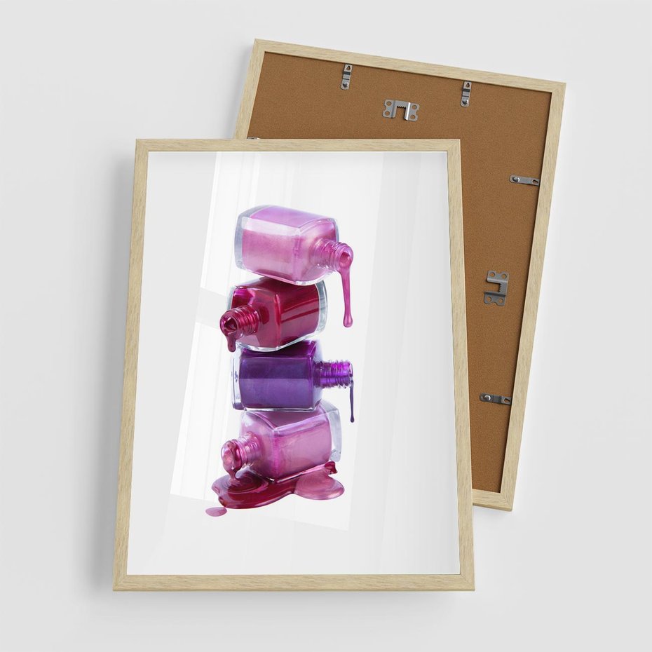 Plakat w ramie 50x70 - Kolorowe Paznokcie - lakiery, do paznokci - rama drewno