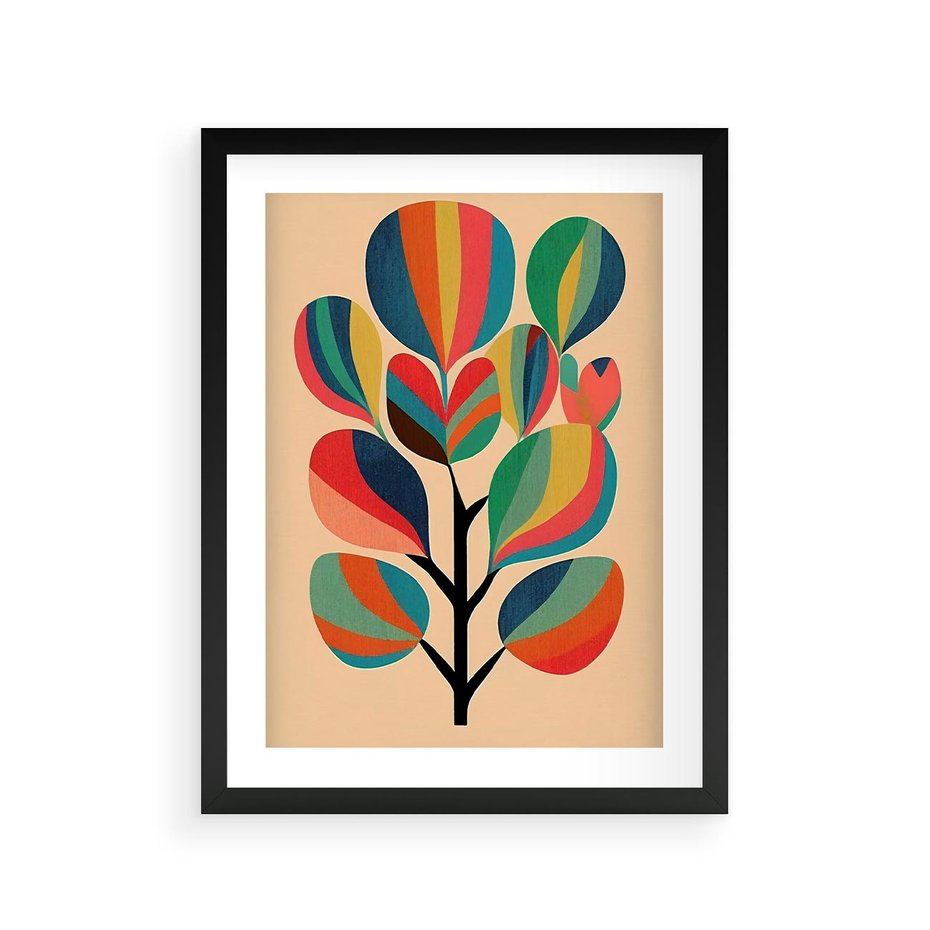 Plakat w ramie 30x40 - Harmonia Rozplątanych Form - abstrakcyjny kolorowy tęczowy obraz, inspiracje roślinne - rama czarna