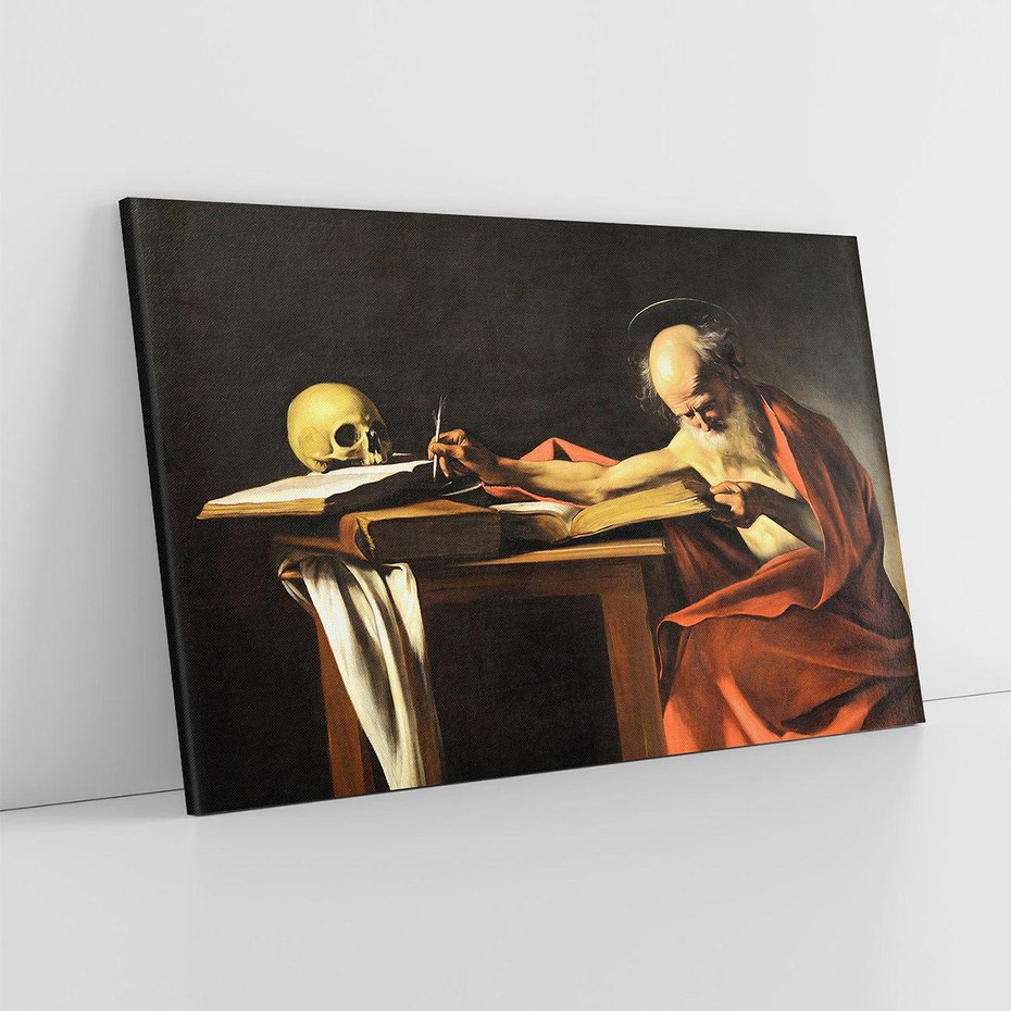 Obraz na płótnie 100x70 - "Św. Hieronim piszący" (1606), Caravaggio - Reprodukcja - reprodukcja, obraz na płótnie