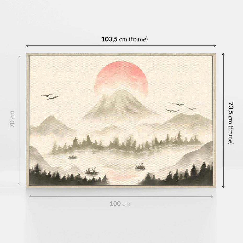 Obraz w ramie 100x70 - Przyroda Japonii - japońska akwarela, góry - rama drewno