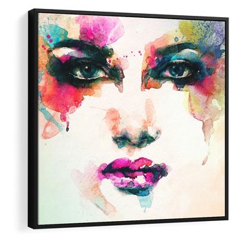 Obraz w ramie 50x50 - Eteryczna Głębia Dusz - portret twarz kobiety, wyraziste oczy - rama czarna