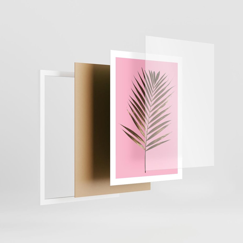 Plakat w ramie 50x70 - Promienie złotej palmy - złota, palma - rama biała