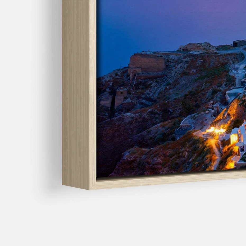 Obraz w ramie 100x70 - Wyblakłe wspomnienia gwiazd - Santorini, wieczór - rama drewno