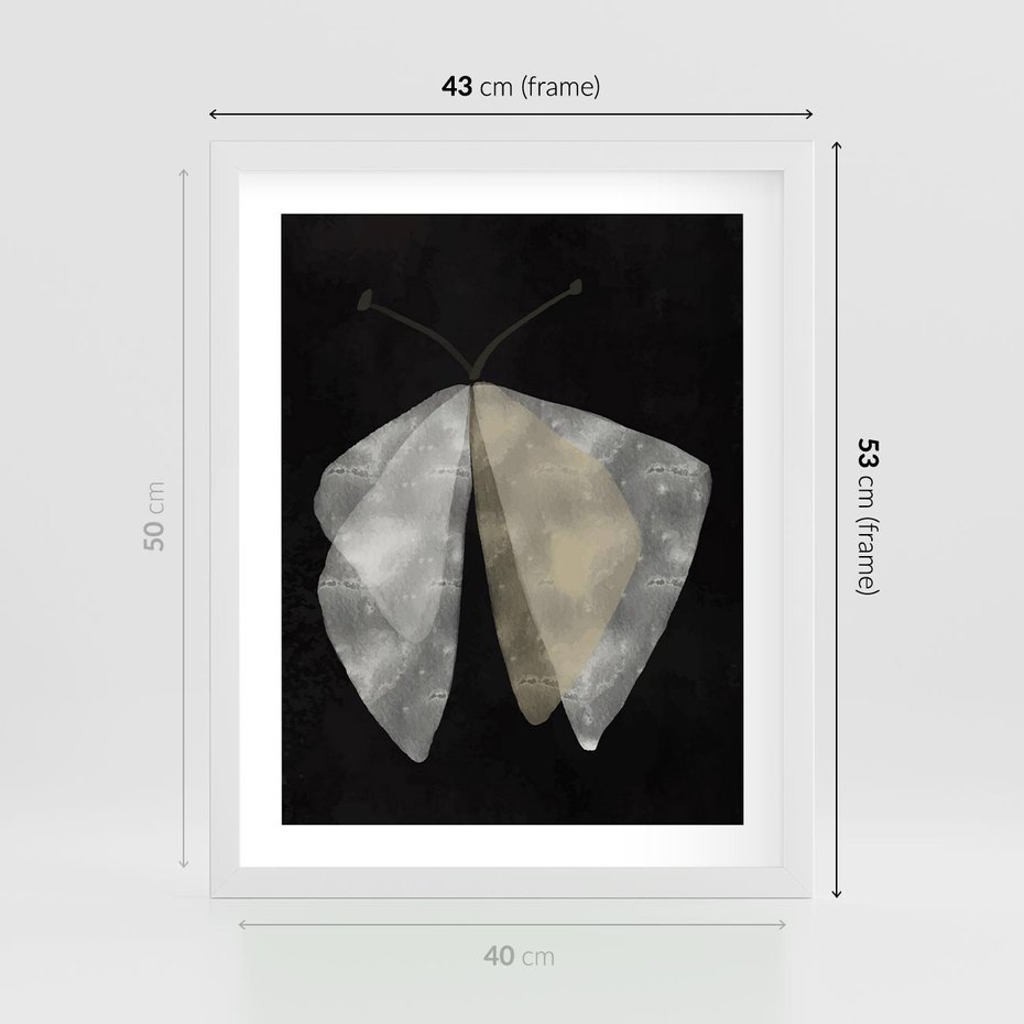 Plakat w ramie 40x50 - Obce Powidoki - abstrakcyjna ćma, mroczna atmosfera - rama biała