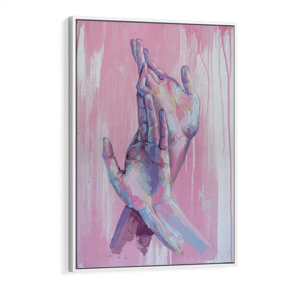 Obraz w ramie 70x100 - Splecione - obraz olejny, pastelowe kolory - rama biała