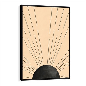 Obraz w ramie 50x70 - Migocące Kształty Promieni - boho czarne słońce, nowoczesna grafika - rama czarna