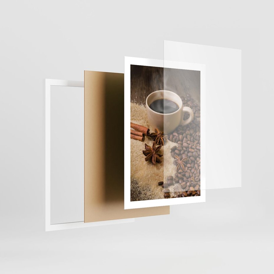 Plakat w ramie 50x70 - Kawowa filiżanka pełna aromatu - kawa, filiżanka - rama biała