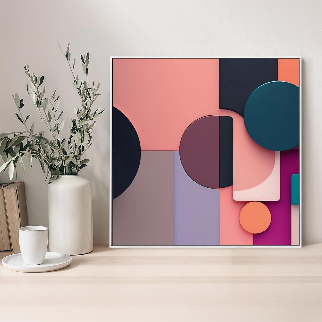 Obraz w ramie 50x50 - Przenikanie przestrzeni czasu - abstrakcja, geometria - rama biała