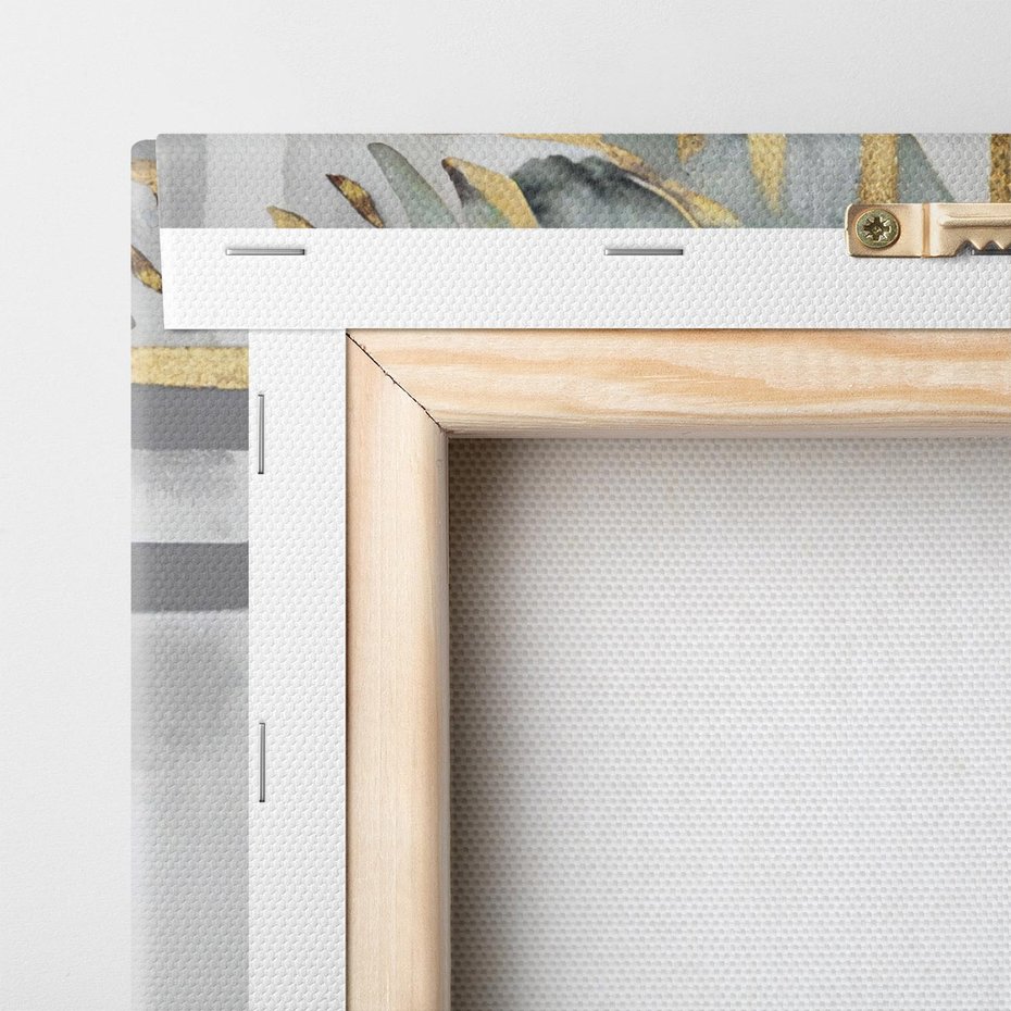 Obraz na płótnie 120x60 - Złote Palmy w Stylu Modern - geometryczne złote linie, szare tło