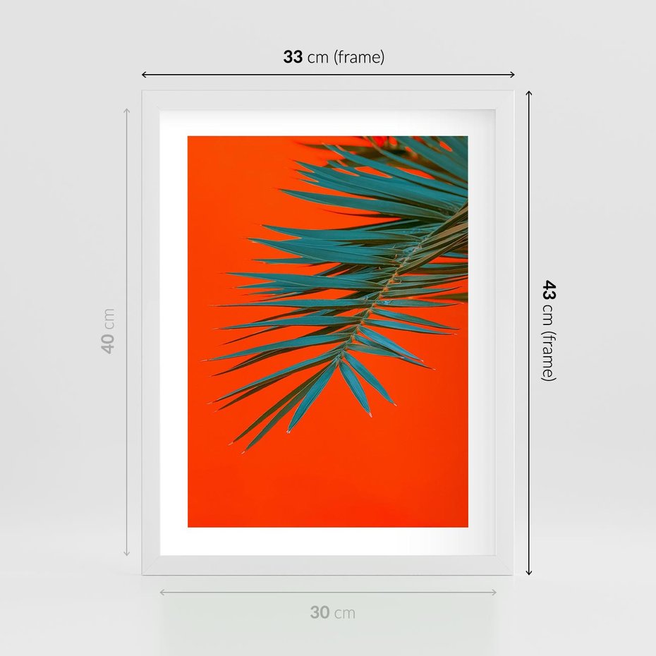 Plakat w ramie 30x40 - Egzotyczny Urok - liście, palma - rama biała