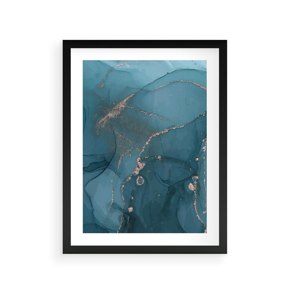 Plakat w ramie 30x40 - Marmurowa Elegancja: Kolory Oceanu - marmur, kolory oceanu - rama czarna