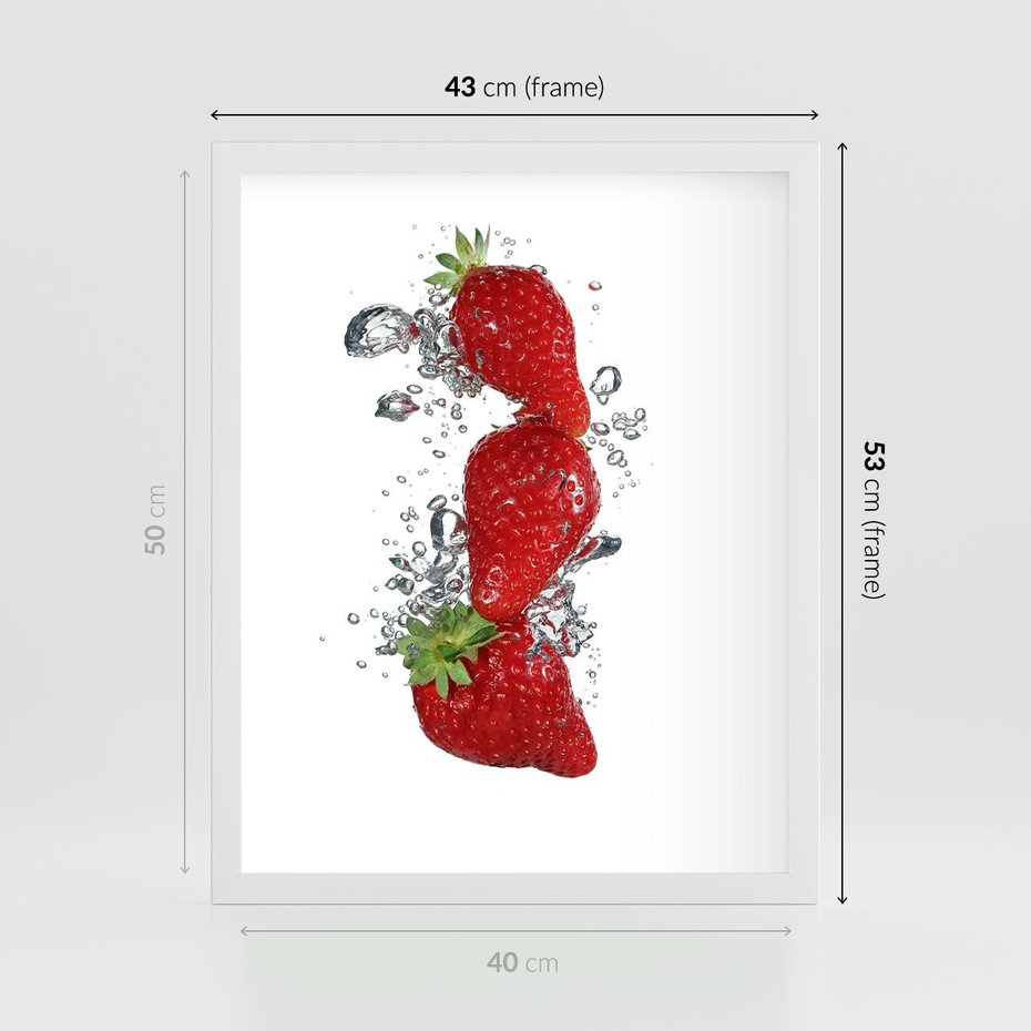 Plakat w ramie 40x50 - Aromatyczne truskawki w pełnym rozkwicie - truskawki, owoce - rama biała