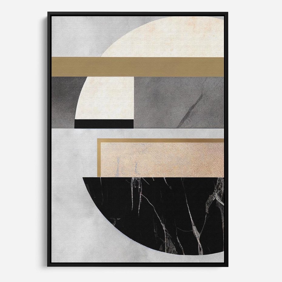 Obraz w ramie 50x70 - Biało-Czarne Formy - nowoczesna geometria, koło - rama czarna