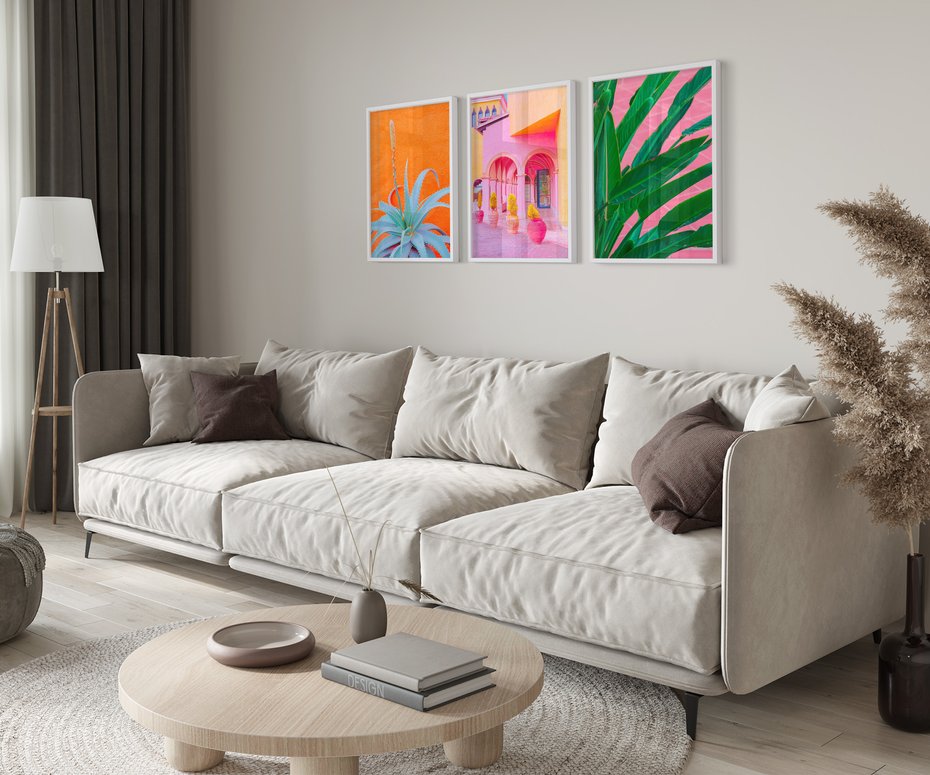 Zestaw obrazy w ramie 40x50 galeria - Liście, rośliny, energetyczne, neony - rama biała