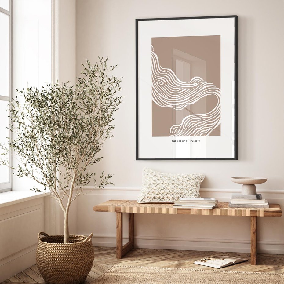 Plakat w ramie 40x50 - Harmonijne Granice - sztuka minimalizmu, biała rycina - rama czarna