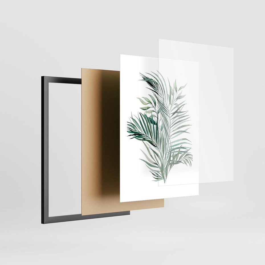 Plakat w ramie 30x40 - Blask Natury - złote, liście - rama czarna