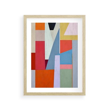 Plakat w ramie 30x40 - Migotliwe Nastroje Kształtów - różne geometryczne formy, olejny obraz - rama drewno
