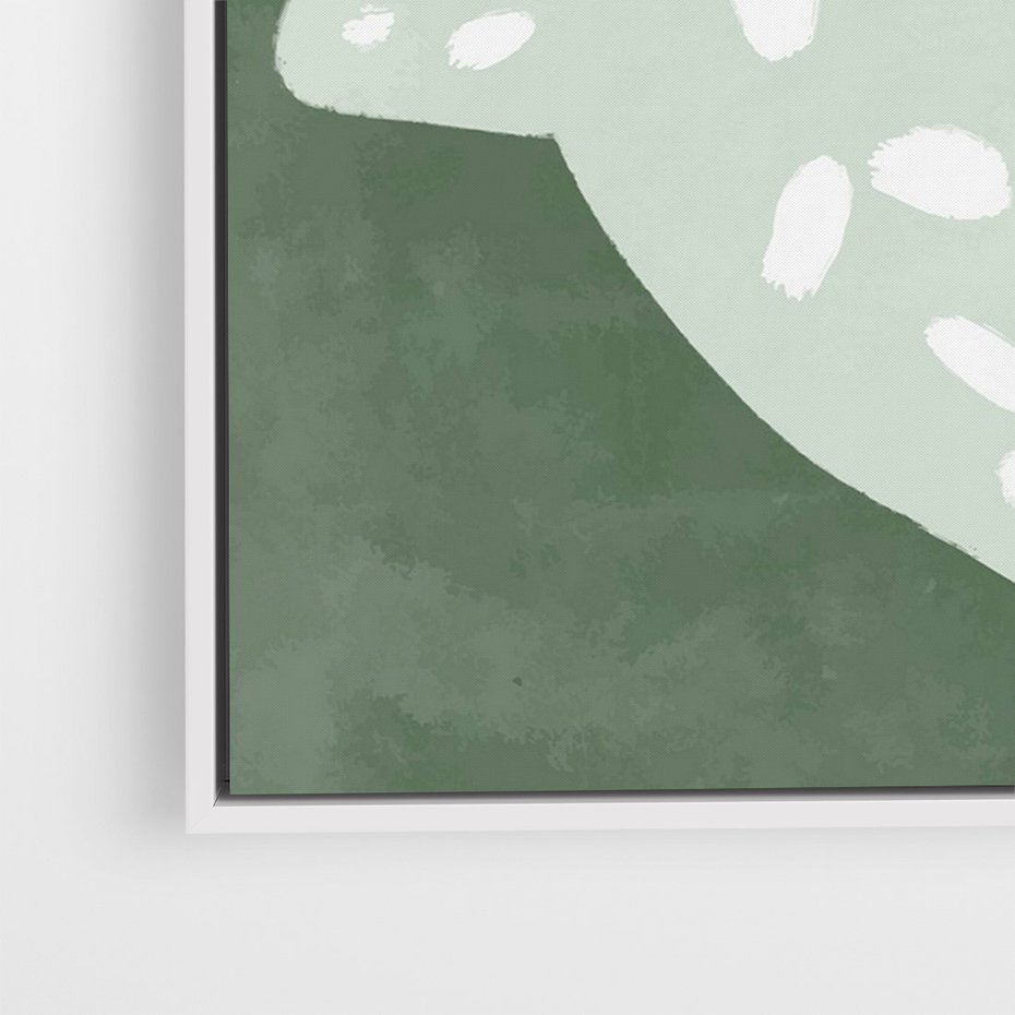 Obraz w ramie 50x70 - Migotliwe Wibracje Zieleni - zielony plakat, abstrakcja przypominająca rybę - rama biała