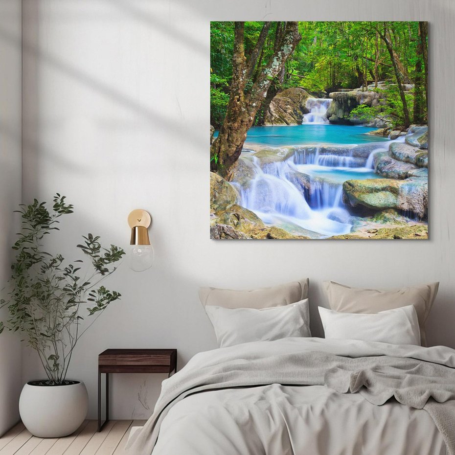 Obraz na płótnie 80x80 - Siła Rzeki i Urok Wodospadu - rzeka, wodospad