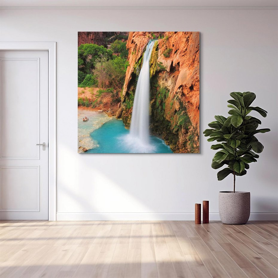 Obraz na płótnie 70x70 - Wodospad wśród majestatycznych gór - wodospad, górski