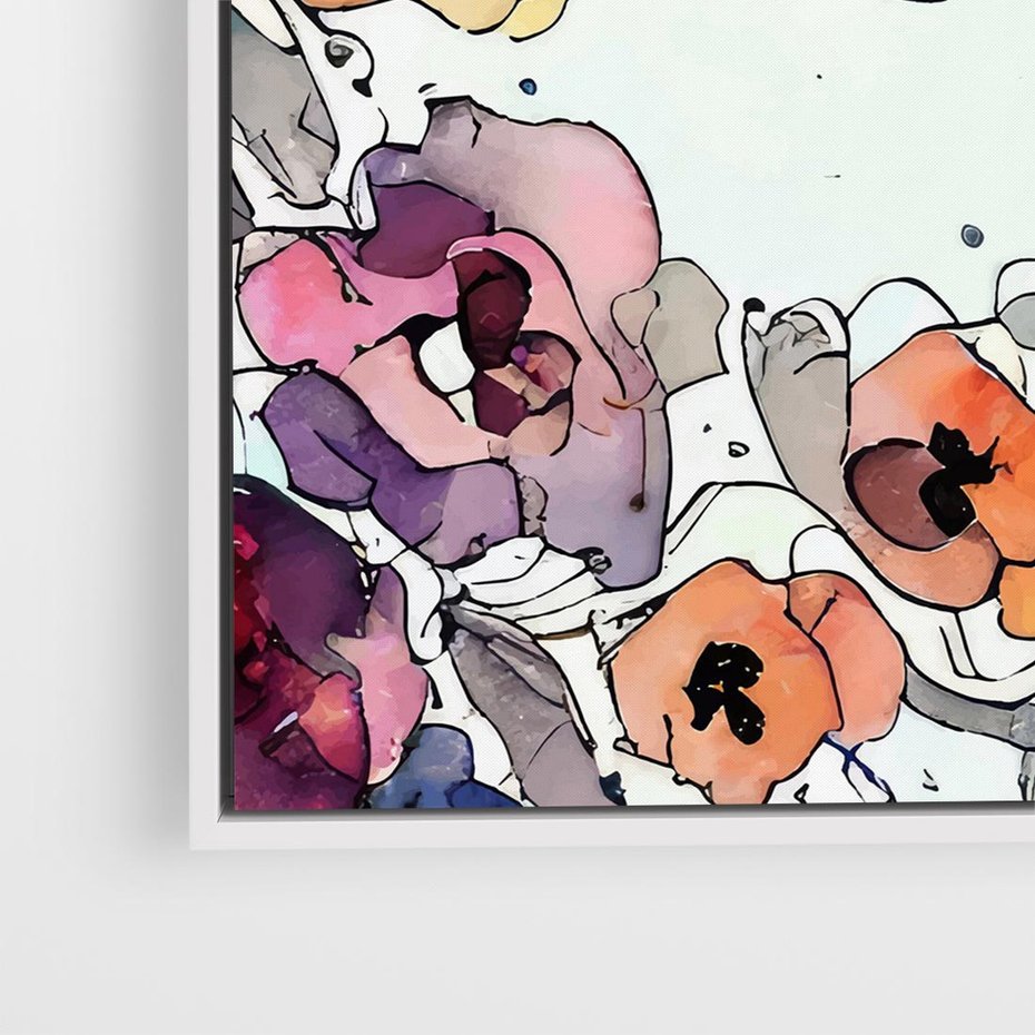 Obraz w ramie 50x50 - Rozkwitające marzenia - akwarelowe kwiaty, kolory - rama biała