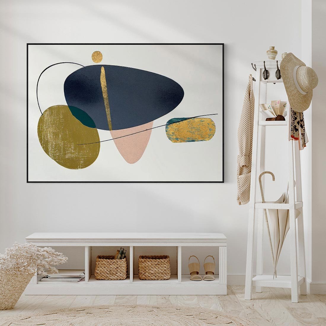 Obraz w ramie 100x70 - Złoto Granatu - abstrakcyjne plamy koloru, złoto - rama czarna