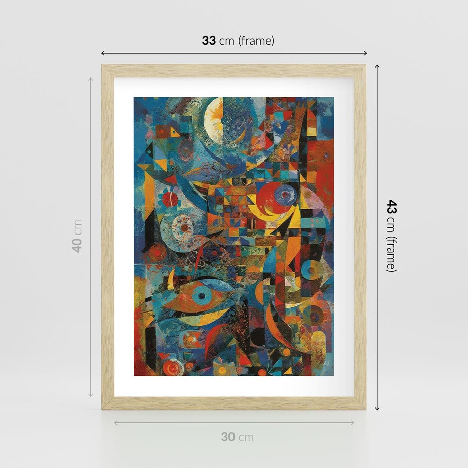 Plakat w ramie 30x40 - Migotliwe Przesunięcia Konturów - abstrakcyjny obraz, sztuka abstrakcji - rama drewno