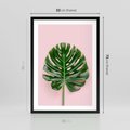 Plakat w ramie 50x70 - Monstera w Różowym Świetle - liść monstery, różowe tło - rama czarna