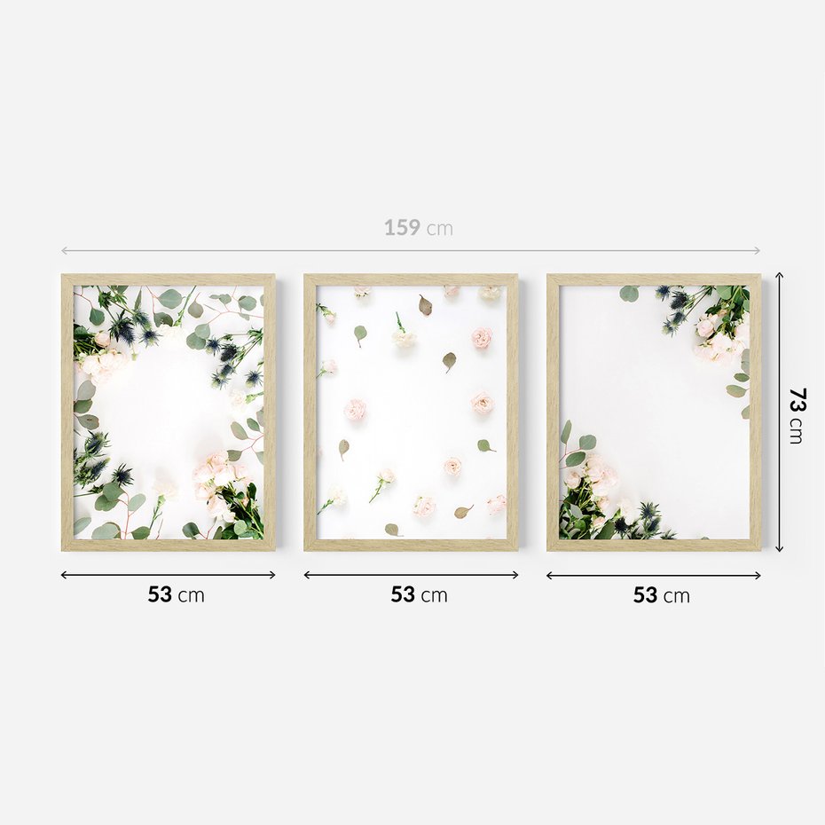 Zestaw obrazy w ramie 50x70 galeria - Białe, kwiaty, róże - rama drewno