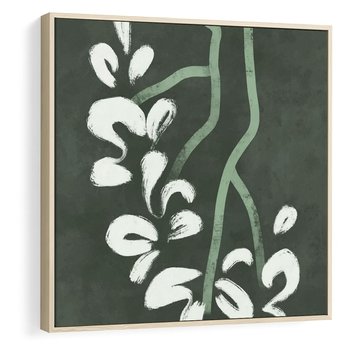 Obraz w ramie 50x50 - Rozkwitające Zielone Gałęzie - abstrakcyjne delikatne zielone linie, podobne do gałęzi kwiatów - rama drewno
