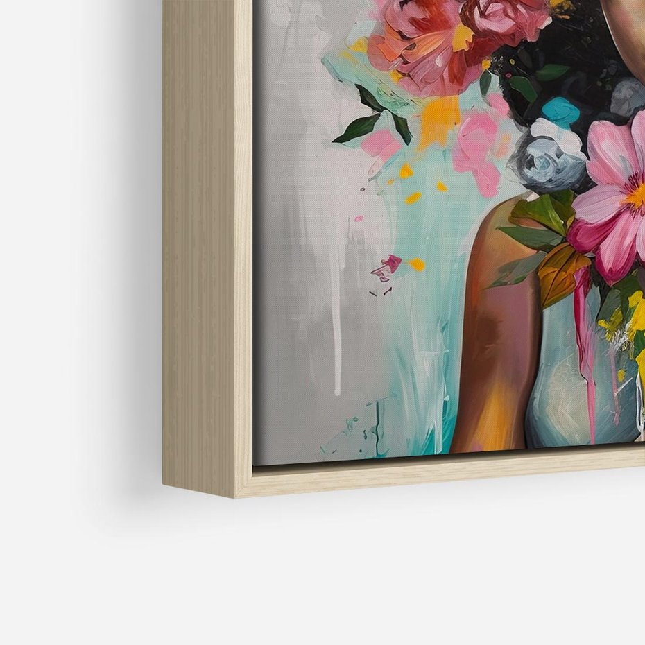 Obraz w ramie 50x50 - Z Głową w Kwiatach - obraz olejny, sztuka nowoczesna - rama drewno