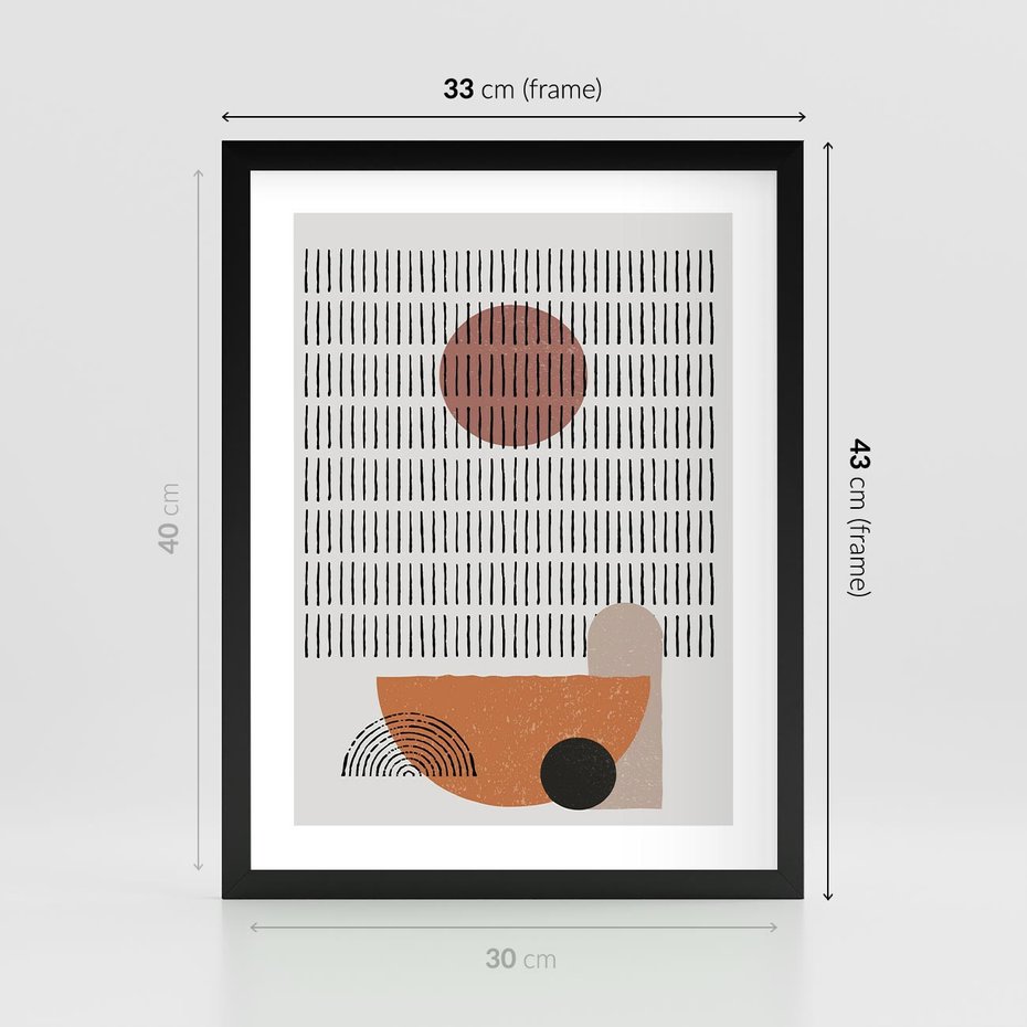 Plakat w ramie 30x40 - Symetria w Stylu Mid-Century - minimalistyczny obraz, mid-century styl - rama czarna