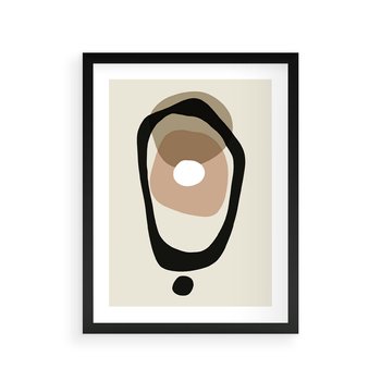 Plakat w ramie 50x70 - Intrygujące Zaskoczenia - beżowa abstrakcyjna kompozycja, czarny akcent - rama czarna