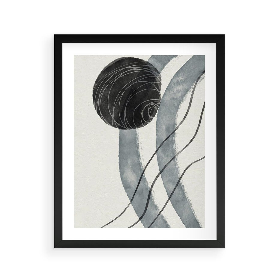 Plakat w ramie 40x50 - Abstrakcyjne Kształty w Szarościach - abstrakcja, akwarelowe plamy - rama czarna