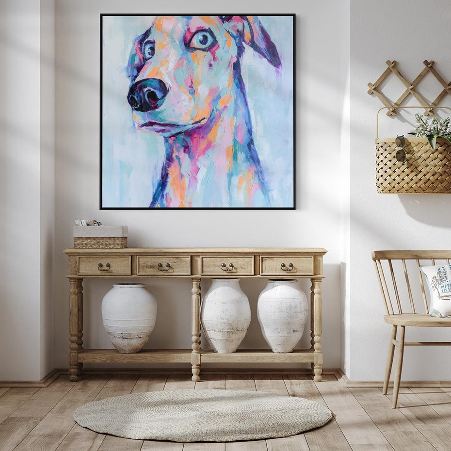 Obraz w ramie 50x50 - Cześć! Jak się Masz? - obraz olejny, zabawna sztuka - rama czarna