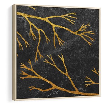 Obraz w ramie 50x50 - Marmurowe Drzewa Snu - złote gałęzie, drzewa - rama drewno