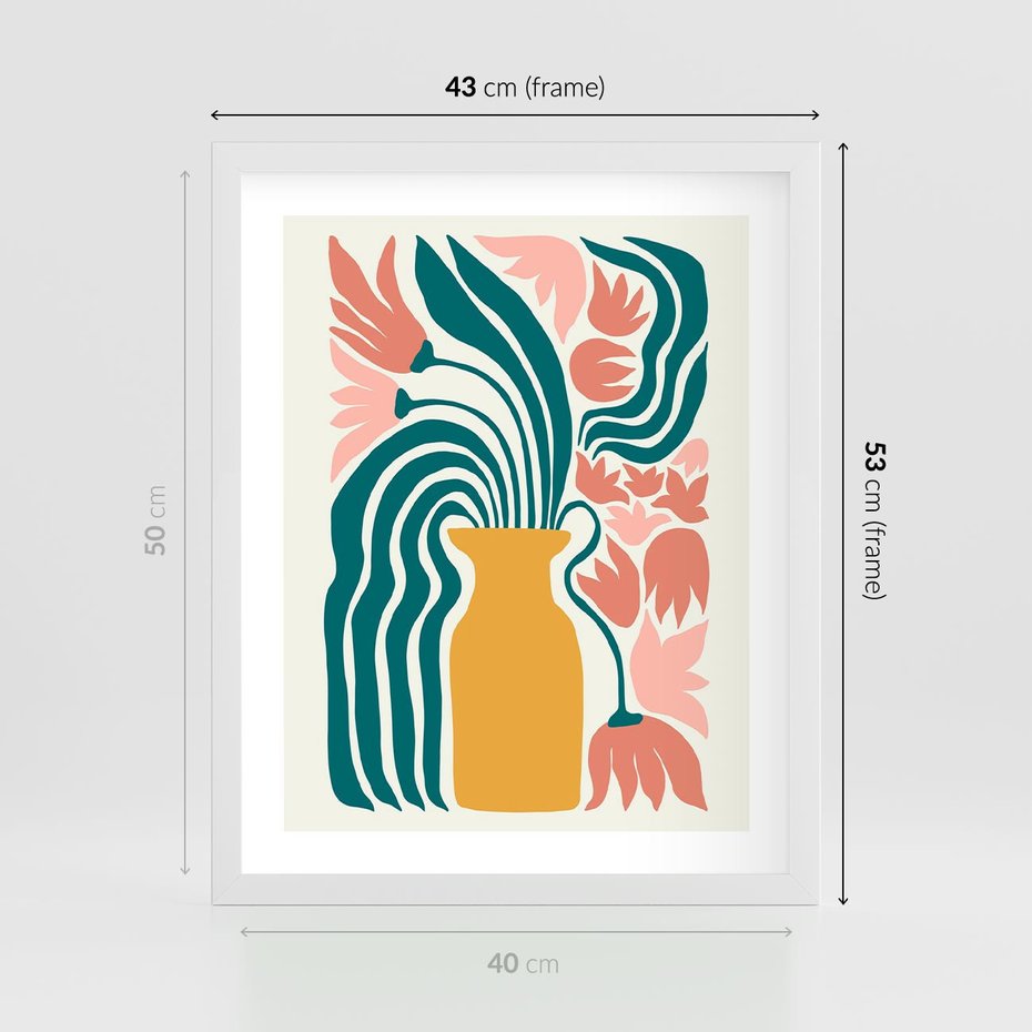 Plakat w ramie 40x50 - Kolorowe Pasmo - abstrakcyjne kwiaty w wazonie, pdastelowe kolory - rama biała