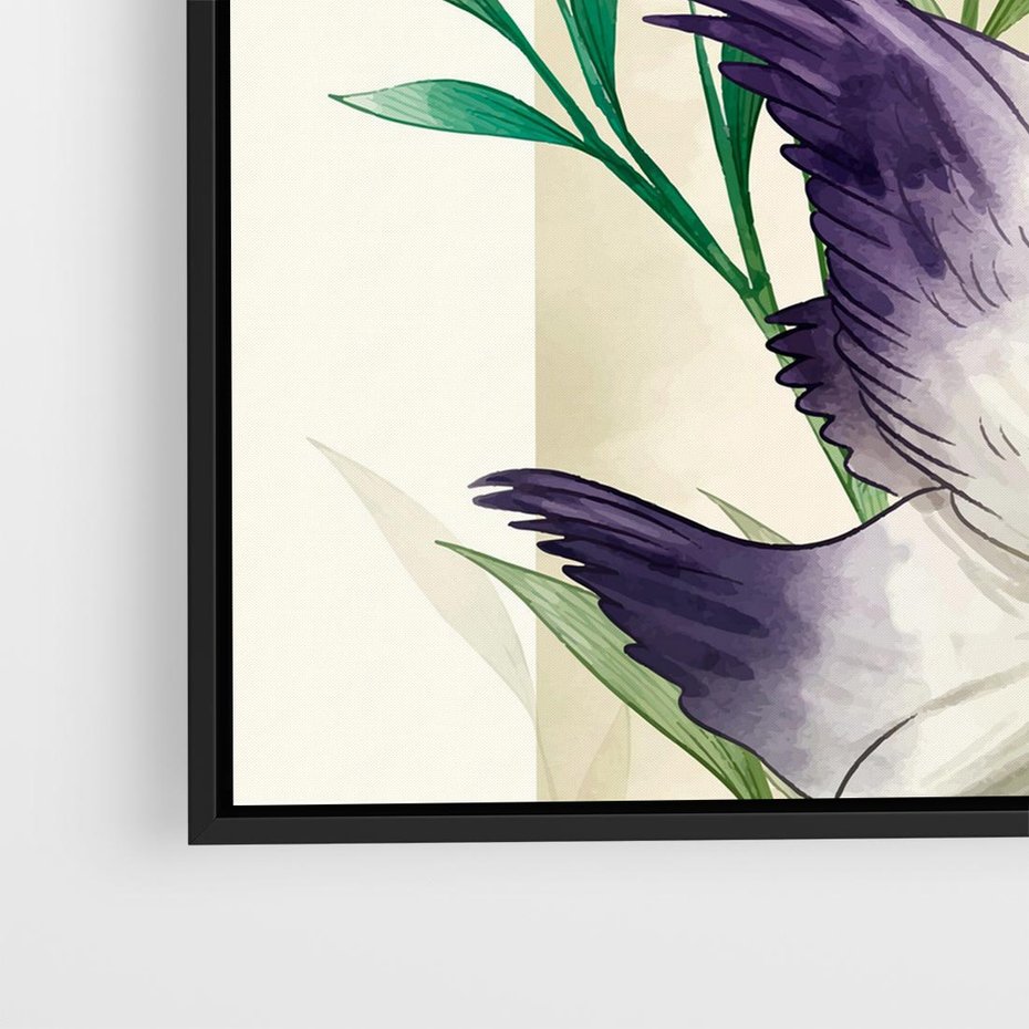 Obraz w ramie 50x50 - Migocące Ptaki - japońska sztuka, ptak - rama czarna