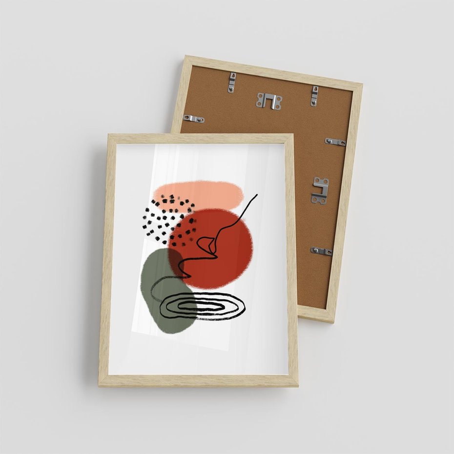 Plakat w ramie 30x40 - Boho w Brązie - abstrakcyjna sztuka, boho kształty - rama drewno