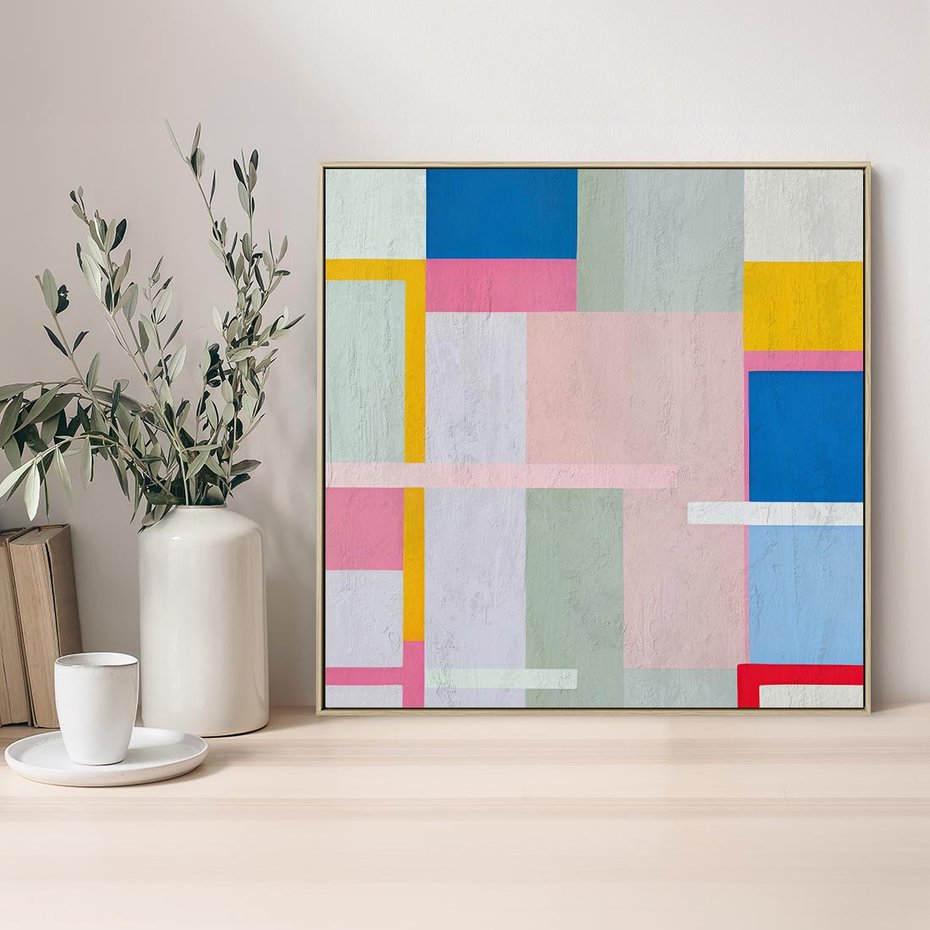 Obraz w ramie 50x50 - Rozbijające Granice Wyobraźni - abstrakcyjne geometryczne kształty, olejny obraz - rama drewno