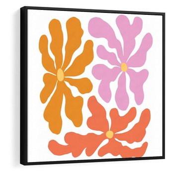 Obraz w ramie 50x50 - Rozbijające Refleksje - abstrakcyjne kolorowe kwiaty, minimlizm - rama czarna